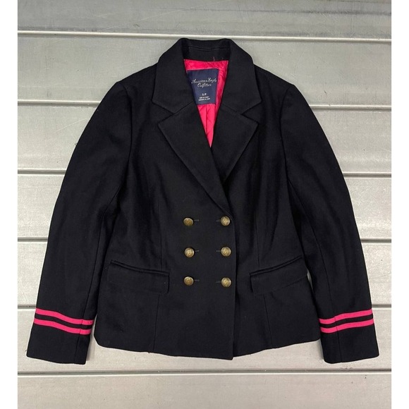 American Eagle Outfitters Jackets & Blazers - American Eagle Blazer Jacket Womens‎ Small Wool Black Peacoat Pink Quilt Lined